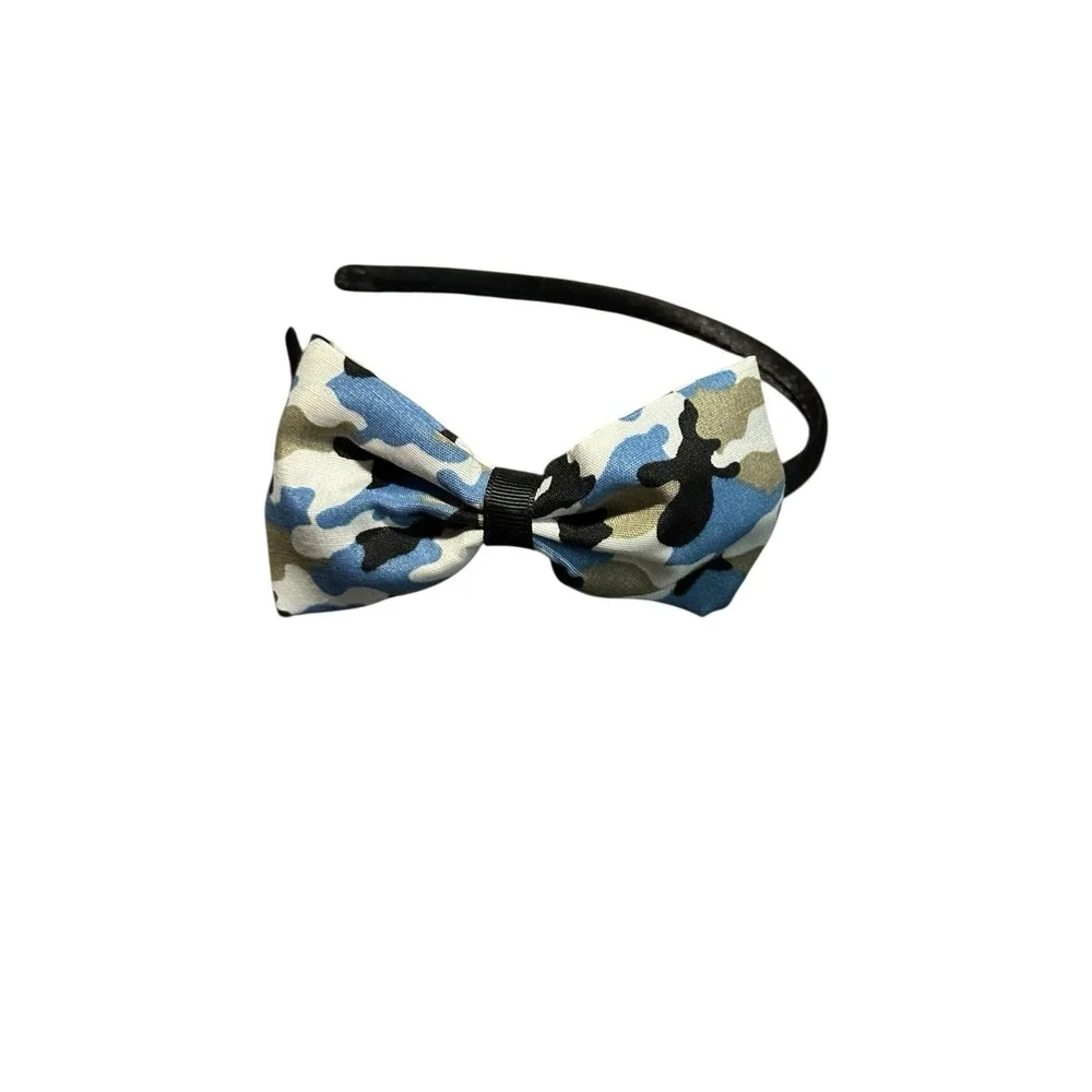 Unbranded Girls Blue Camo Bow Headband Hair Accessory One Size
